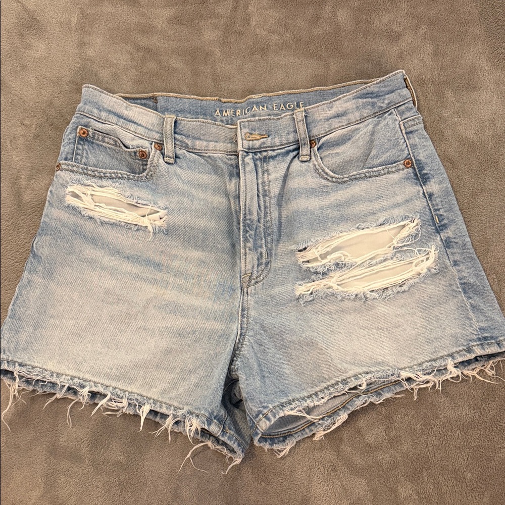 American Eagle Outfitters Light Blue Distressed Denim Shorts